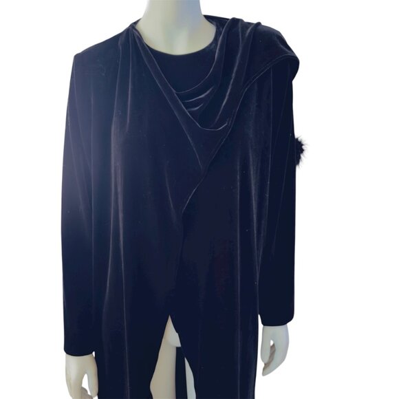 VTG Black Velvet Wrap Coat With Fur Trim Special Occasion Military Ball Gala NEW - Picture 1 of 8